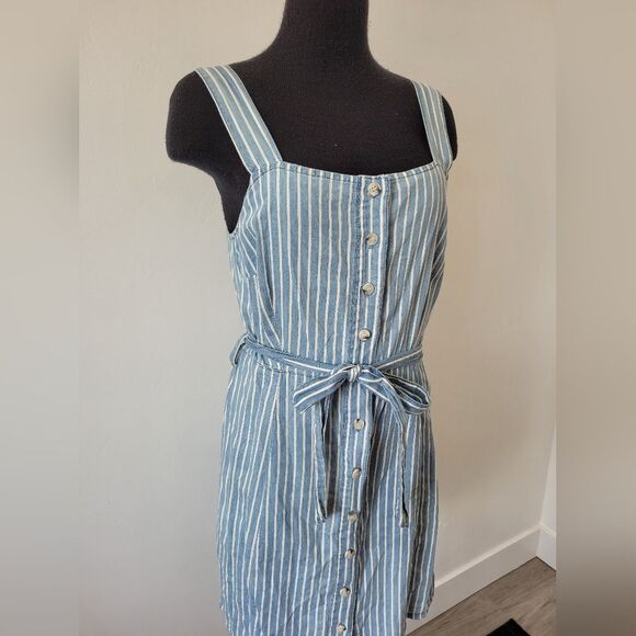 Urban Bliss 100% Cotton Striped Pinafore Dress Seersucker Retro Festival Size 6 - Picture 2 of 9